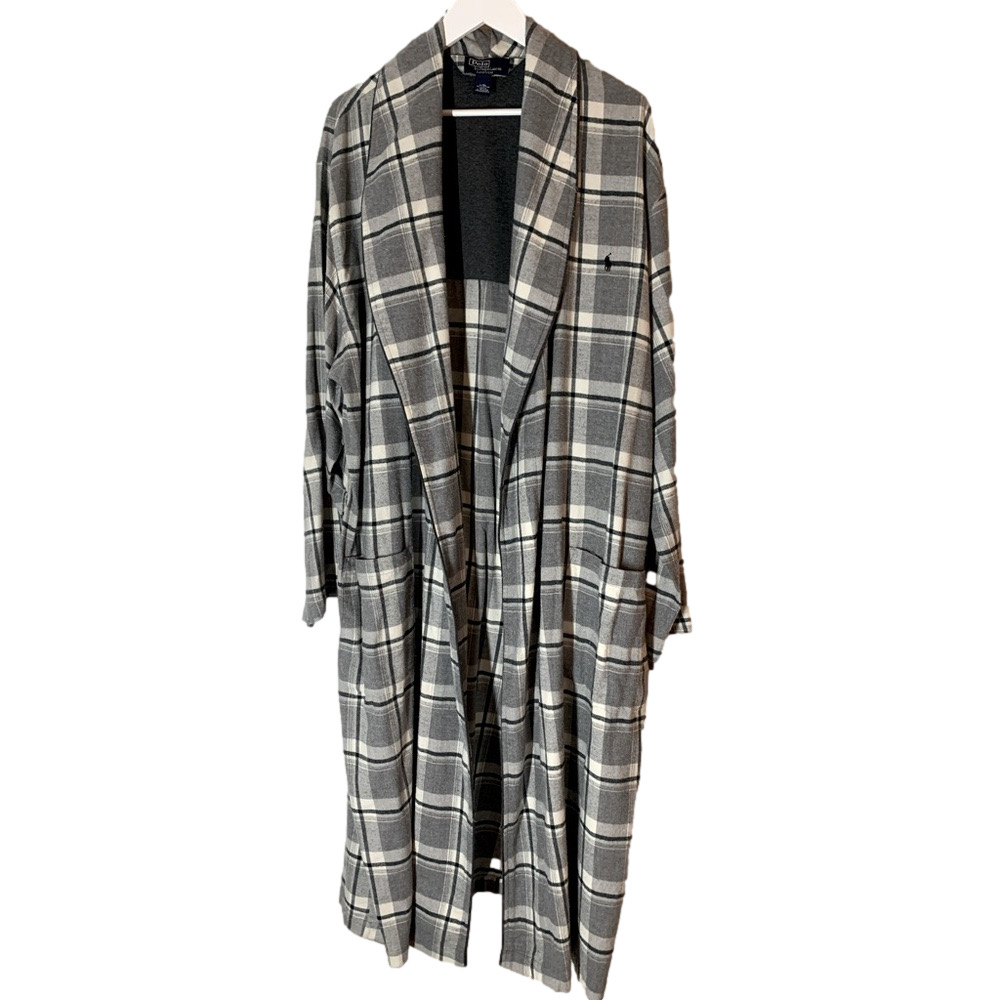 Polo by Ralph Lauren Gray and Black Plaid Long Duster
